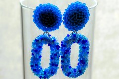 Oorstekers  zilver rondel en ovaal  met Miyuki kralen blauw combi