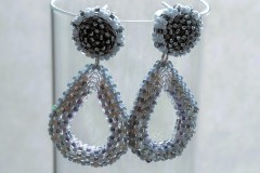 Oorstekers zilver met rondel en teardrop  Miyuki kralen grijs/zilver