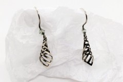 Oorhangers zilver hoorn met blauwgroene kraal