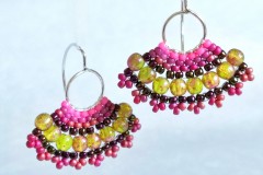 Oorhangers zilver Spaanse waaierpaars-roze-groen