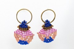 Oostekers met messing ring en dubbele waaier blauw-brons-roze-oranje